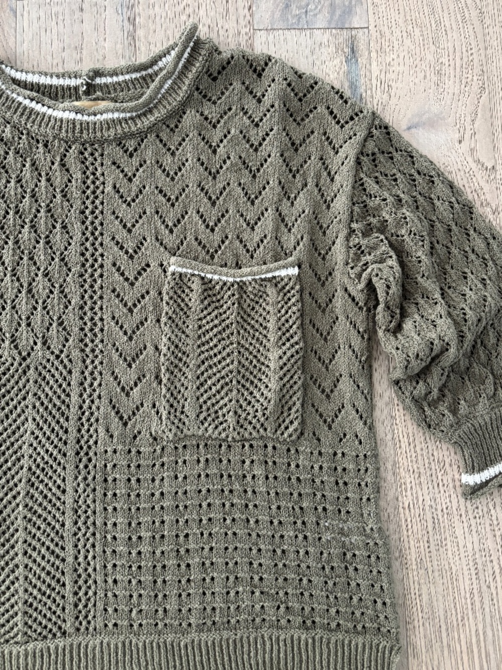 Democracy Pointelle Tipped Sweater - Olive Green Size S - Picture 7 of 11